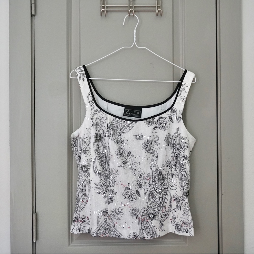Alex Evenings Sparkly Paisley Print White Top